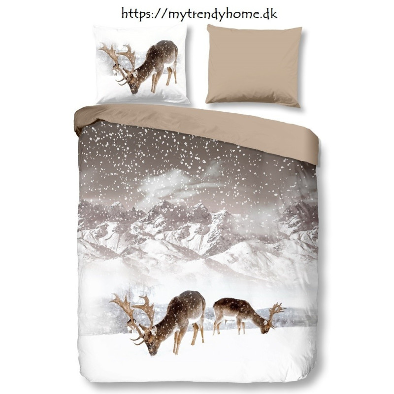 Flonel sengesæt Winter Deers med hjorte 100% bomuld - MyTrendyHome.dk