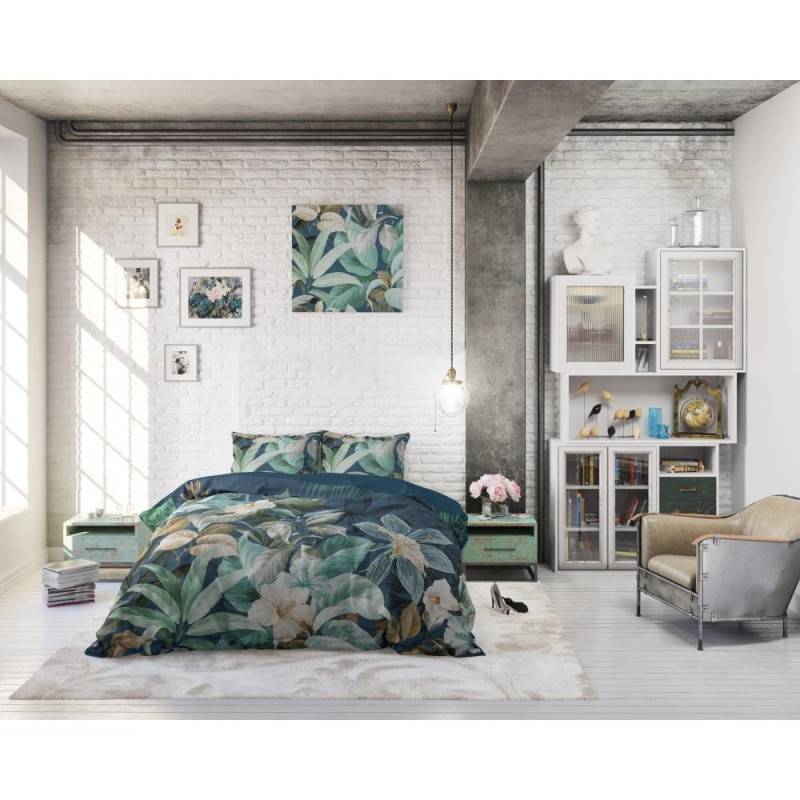 Bomuldssengetøj Fresh Jungle Green med blomster fra MyTrendyHome.dk