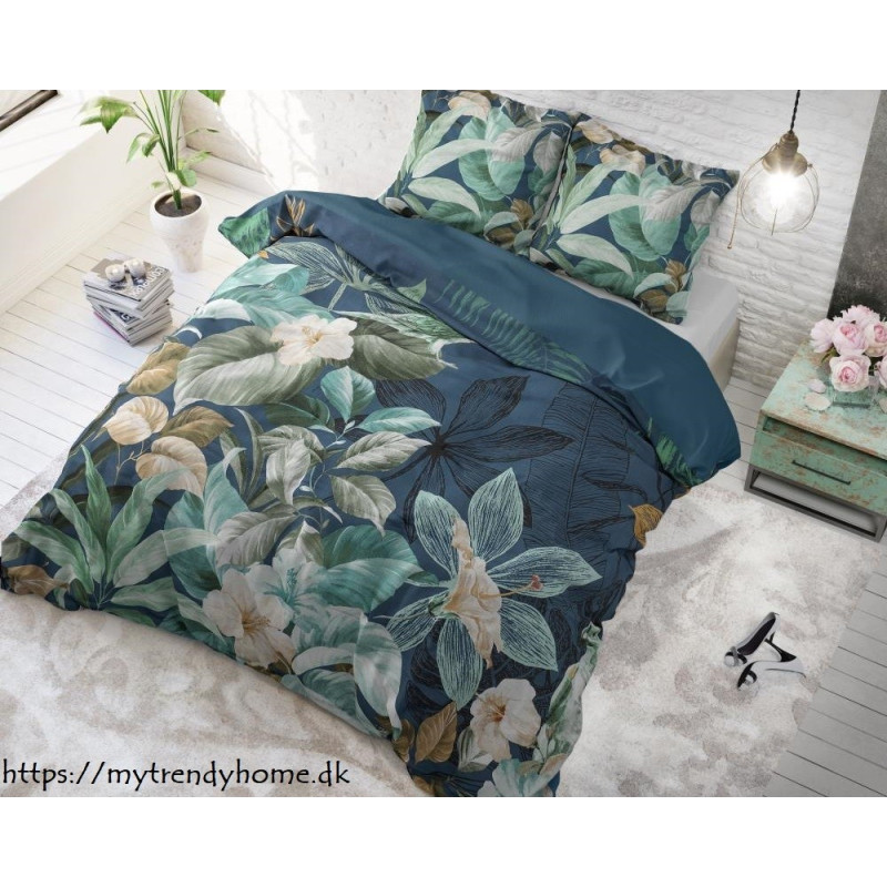 Bomuldssengetøj Fresh Jungle Green med blomster fra MyTrendyHome.dk