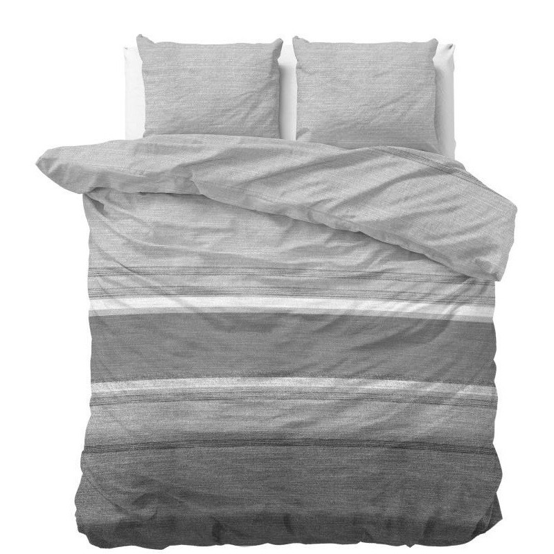 Flonel sengesæt Stone Stripe Grey med stribet mønster fra MyTrendyHome.dk