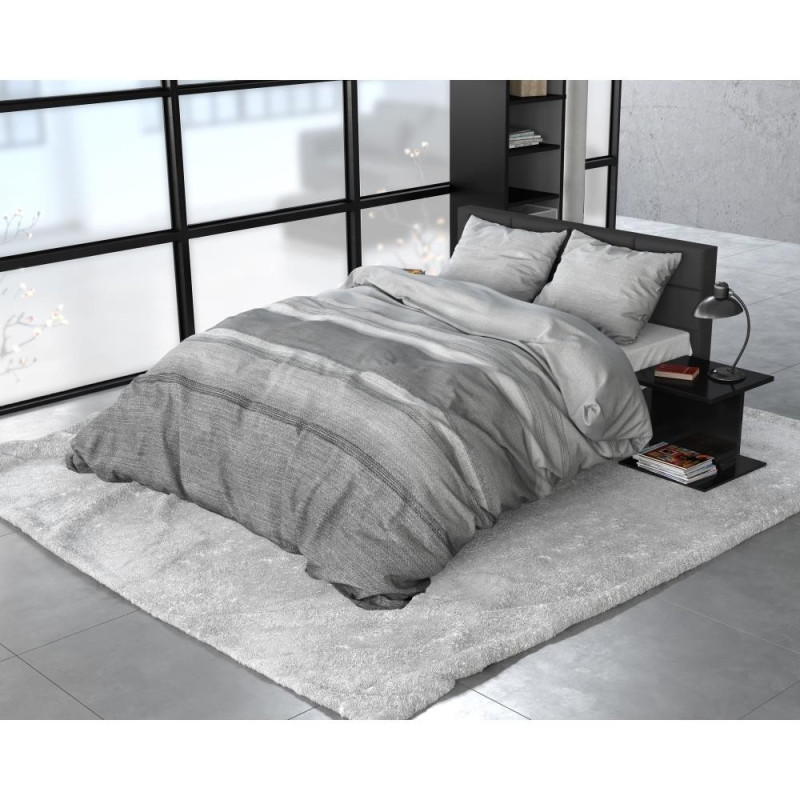Flonel sengesæt Stone Stripe Grey med stribet mønster fra MyTrendyHome.dk
