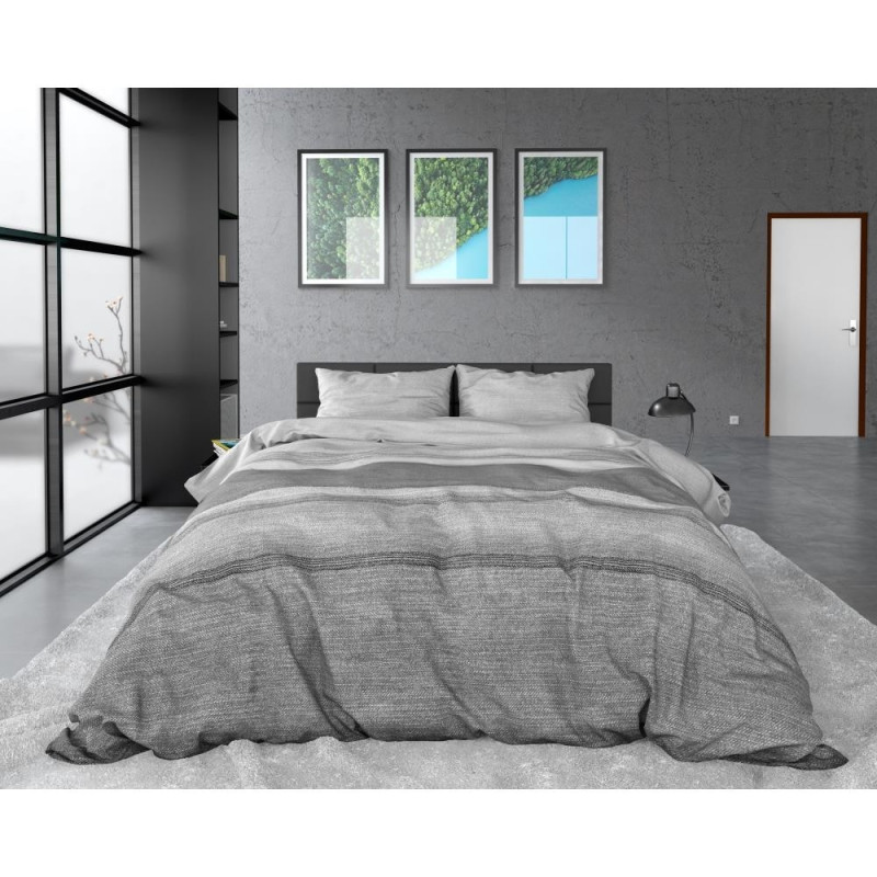 Flonel sengesæt Stone Stripe Grey med stribet mønster fra MyTrendyHome.dk
