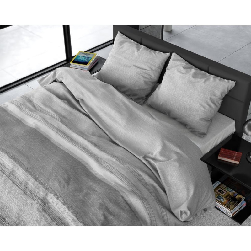 Flonel sengesæt Stone Stripe Grey med stribet mønster fra MyTrendyHome.dk