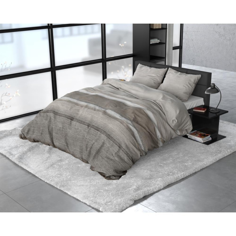 Flonel sengesæt Stone Stripe Taupe med stribet mønster fra MyTrendyHome