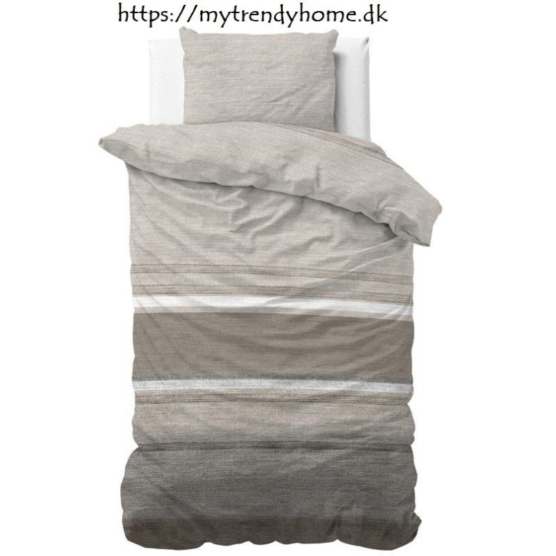 Flonel sengesæt Stone Stripe Taupe med stribet mønster fra MyTrendyHome