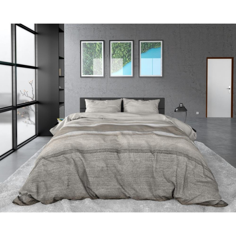 Flonel sengesæt Stone Stripe Taupe med stribet mønster fra MyTrendyHome