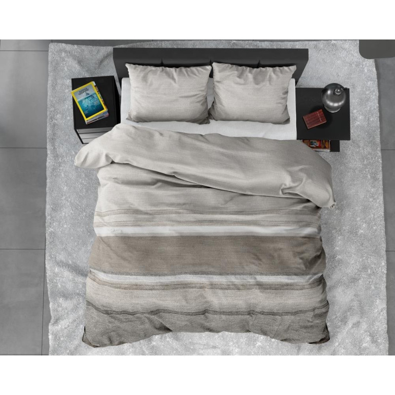 Flonel sengesæt Stone Stripe Taupe med stribet mønster fra MyTrendyHome