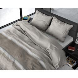 Flonel sengesæt Stone Stripe Taupe med stribet mønster fra MyTrendyHome