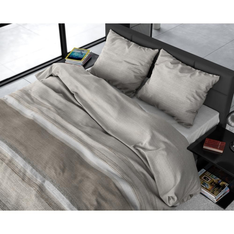 Flonel sengesæt Stone Stripe Taupe med stribet mønster fra MyTrendyHome