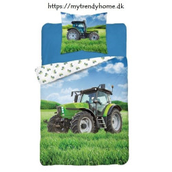 Selvlysende sengetøj Tractor Green i 100 % bomuld fra MyTrendyHome.dk