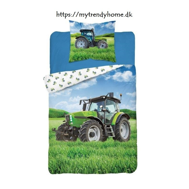 Selvlysende sengetøj Tractor Green i 100 % bomuld fra MyTrendyHome.dk