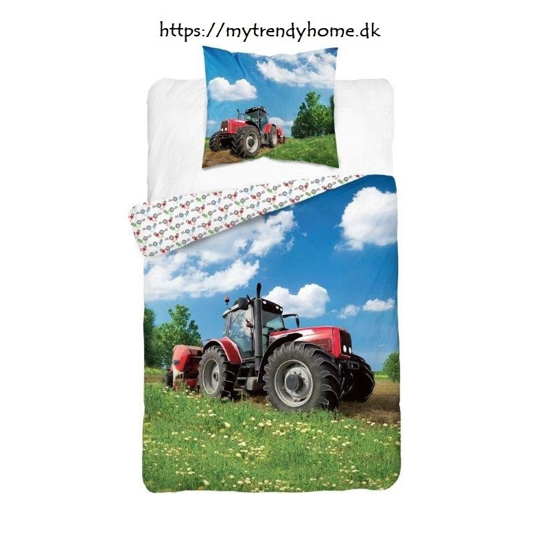 Selvlysende sengetøj Tractor Red i 100 % bomuld fra MyTrendyHome.dk