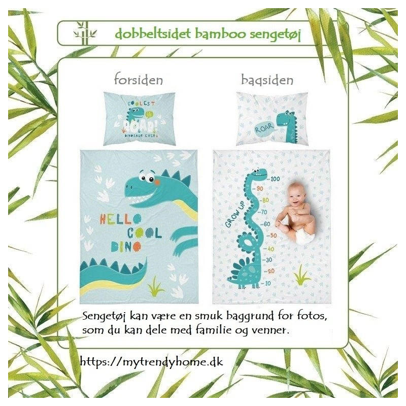 Dobbeltsidet Bambus sengetøj Dino Mint fra MyTrendyHome. dk