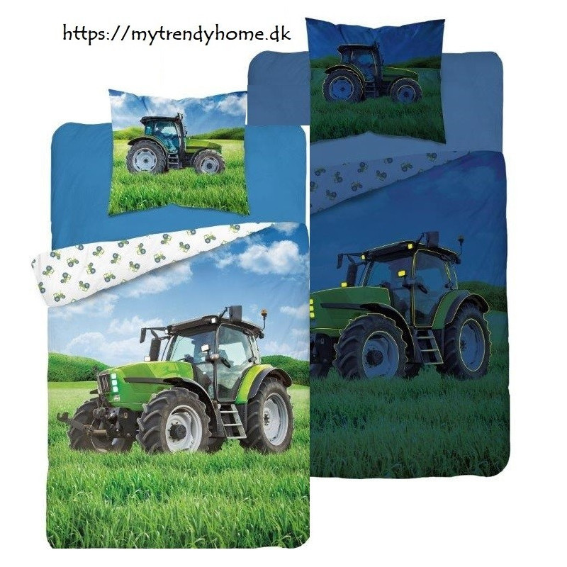 Selvlysende sengetøj Tractor Green i 100 % bomuld fra MyTrendyHome.dk