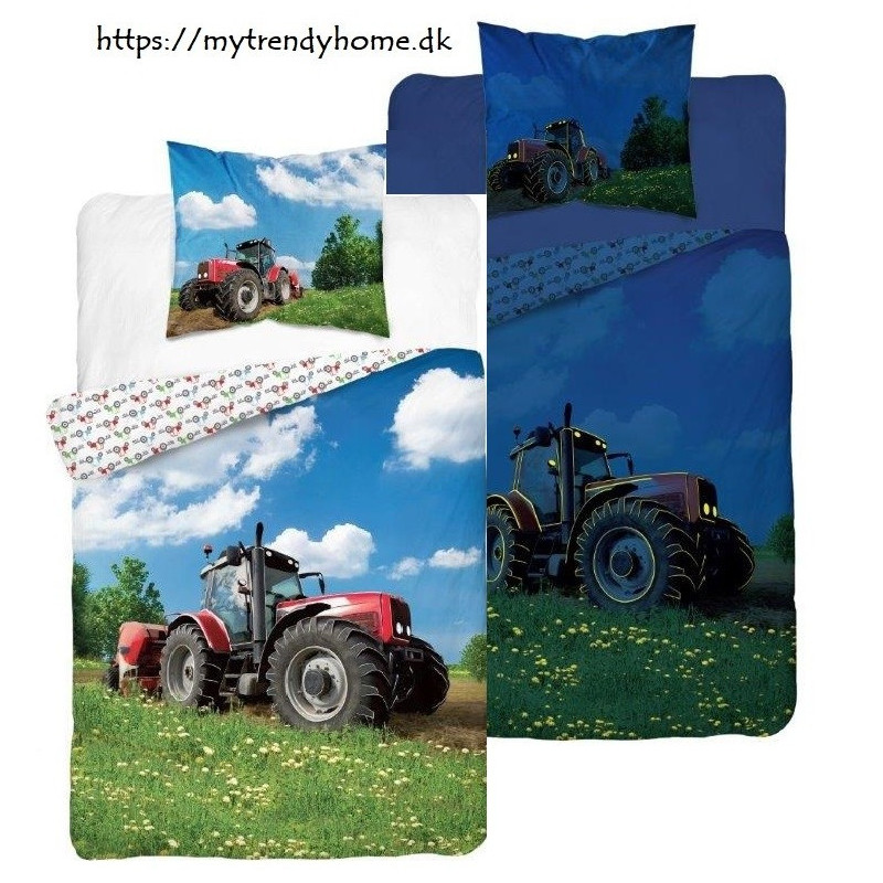 Selvlysende sengetøj Tractor Red i 100 % bomuld fra MyTrendyHome.dk
