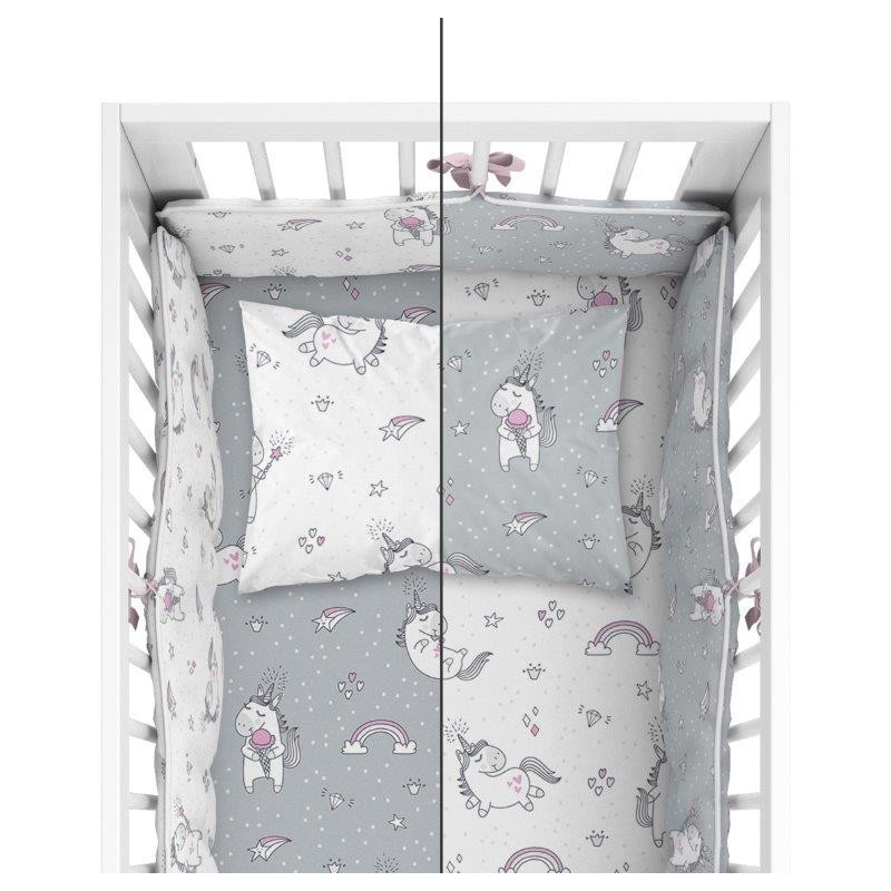 Dobbeltsidet sengetøj med sengerand Unicorn Grey - MyTrendyHome.dk