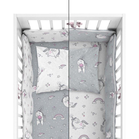 Dobbeltsidet sengetøj med sengerand Unicorn Grey - MyTrendyHome.dk
