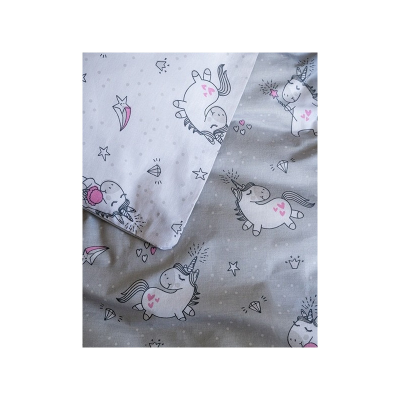Dobbeltsidet sengetøj med sengerand Unicorn Grey - MyTrendyHome.dk