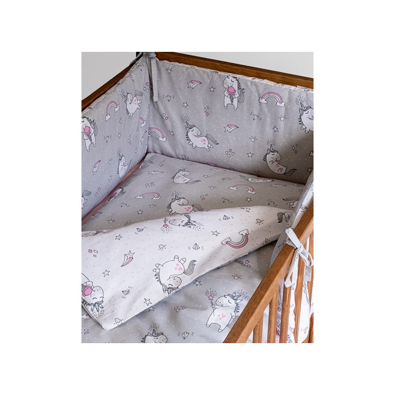 Dobbeltsidet sengetøj med sengerand Unicorn Grey - MyTrendyHome.dk