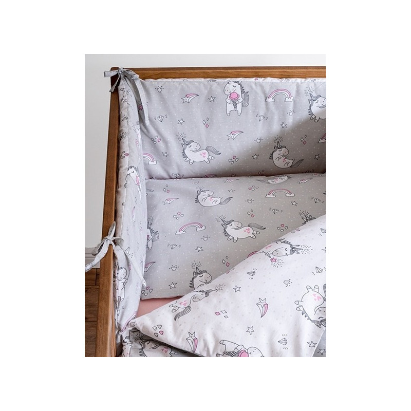 Dobbeltsidet sengetøj med sengerand Unicorn Grey - MyTrendyHome.dk