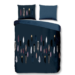 Bomuld Sengesæt Feathers navi med multifarver fjer fra MytrendyHome.dk