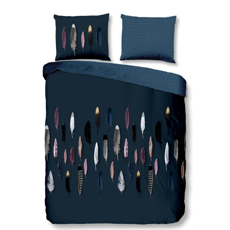 Bomuld Sengesæt Feathers navi med multifarver fjer fra MytrendyHome.dk