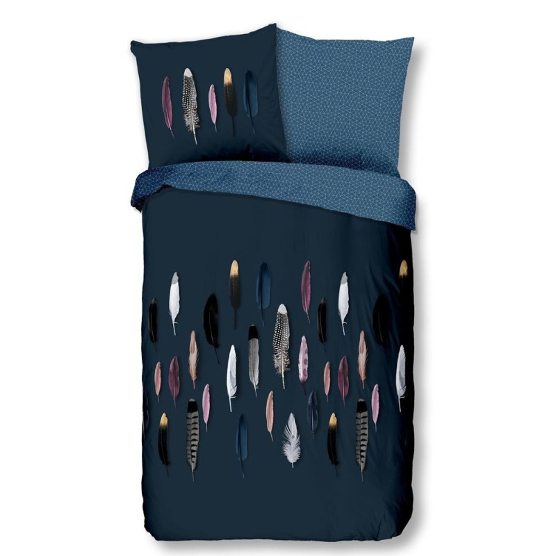 Bomuld Sengesæt Feathers navi med multifarver fjer fra MytrendyHome.dk