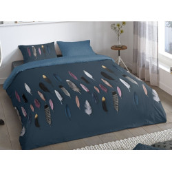 Bomuld Sengesæt Feathers navi med multifarver fjer fra MytrendyHome.dk