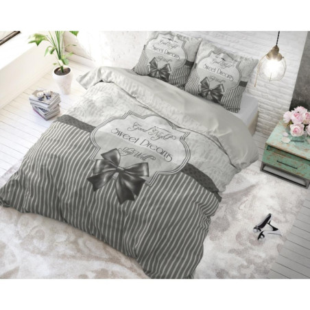 Sengesæt Sweet Dreams Anthracite med  sort sløjfe fra MytrendyHome.dk