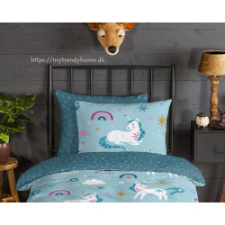 Flonel Børnesengetøj Snowycorn Blue med Enhjørnet  fra MyTrendyHome.dk