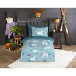 Flonel Børnesengetøj Snowycorn Blue med Enhjørnet  fra MyTrendyHome.dk