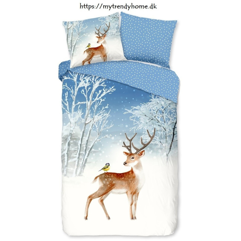 Flonel sengesæt Winter Day med hjort i 100% bomuld fra MyTrendyHome.dk