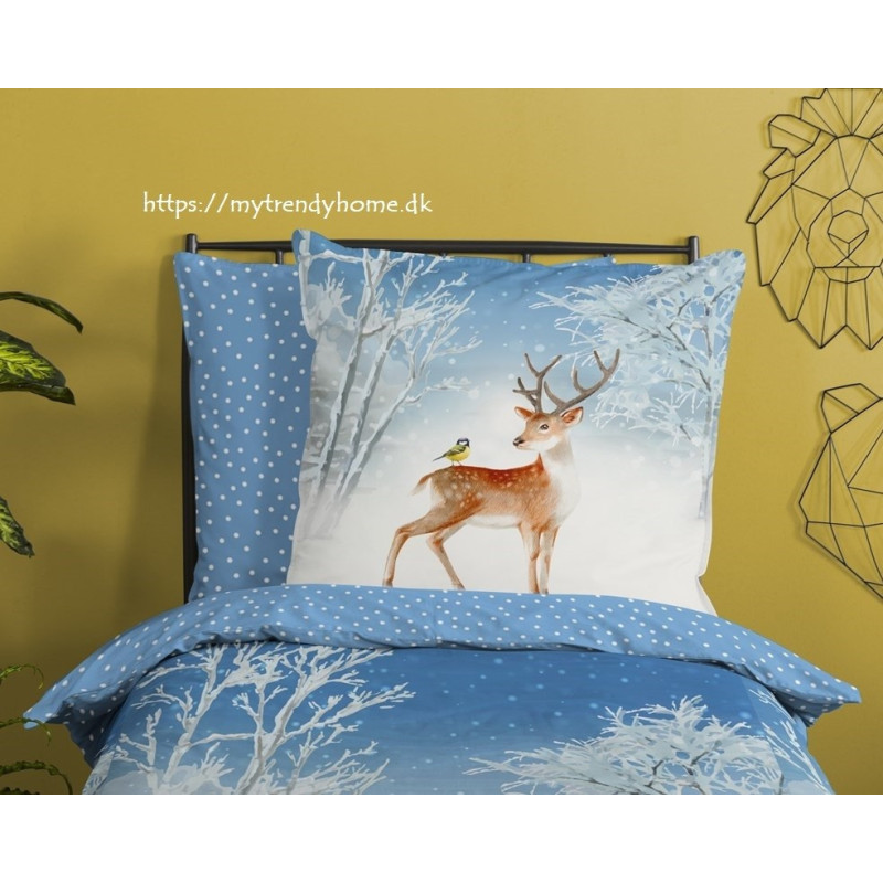 Flonel sengesæt Winter Day med hjort i 100% bomuld fra MyTrendyHome.dk