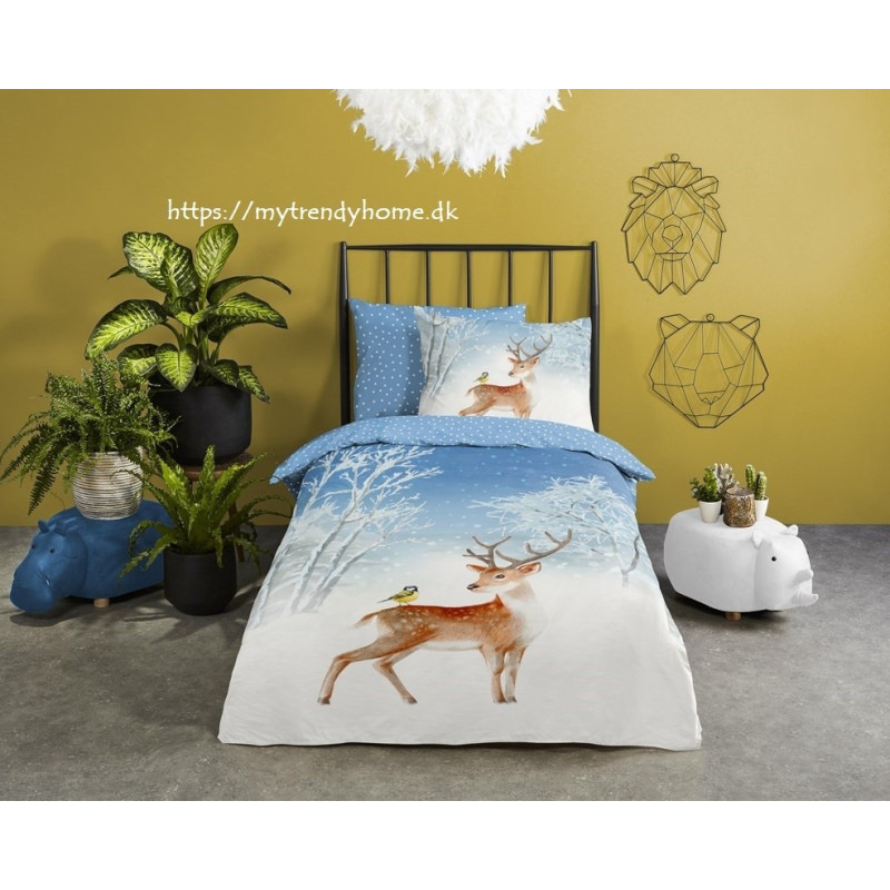 Flonel sengesæt Winter Day med hjort i 100% bomuld fra MyTrendyHome.dk