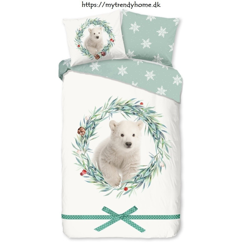 Flonel sengesæt IceBear Off-white med isbjørn fra MyTrendyHome.dk