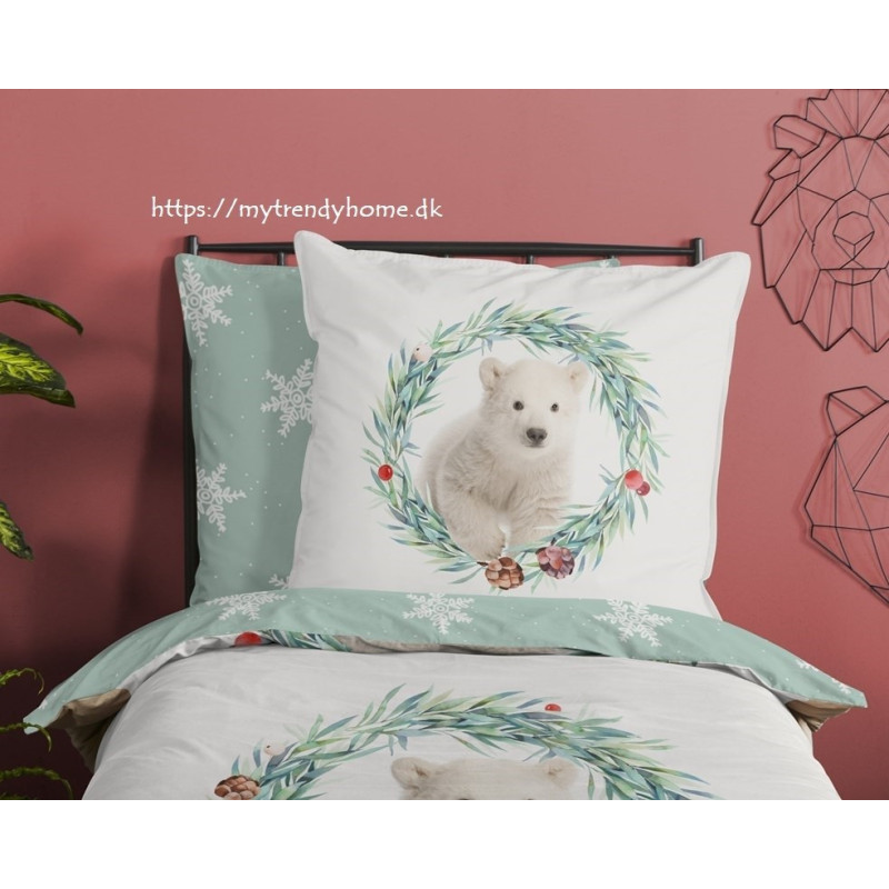 Flonel sengesæt IceBear Off-white med isbjørn fra MyTrendyHome.dk