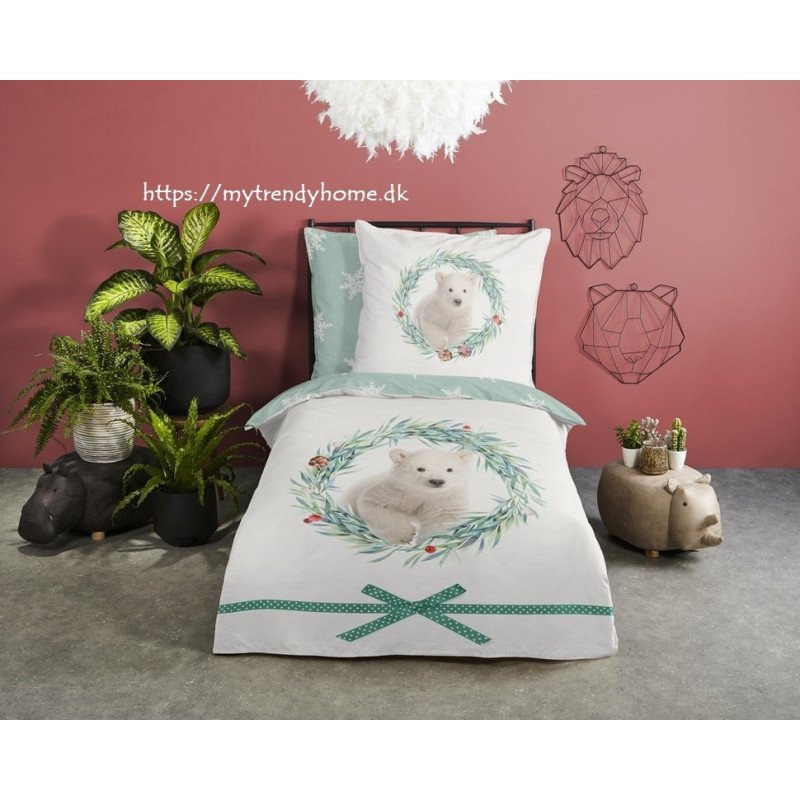 Flonel sengesæt IceBear Off-white med isbjørn fra MyTrendyHome.dk