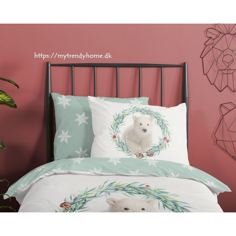 Flonel sengesæt IceBear Off-white med isbjørn fra MyTrendyHome.dk