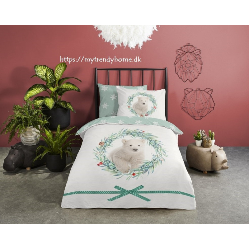 Flonel sengesæt IceBear Off-white med isbjørn fra MyTrendyHome.dk