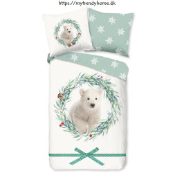 Flonel sengesæt IceBear Off-white med isbjørn fra MyTrendyHome.dk