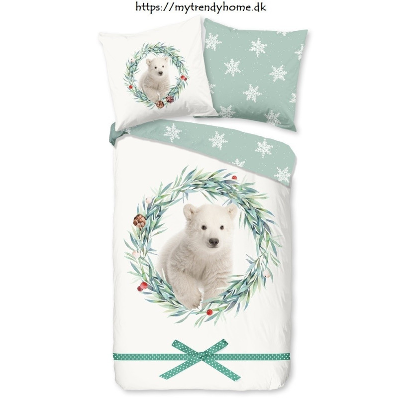 Flonel sengesæt IceBear Off-white med isbjørn fra MyTrendyHome.dk