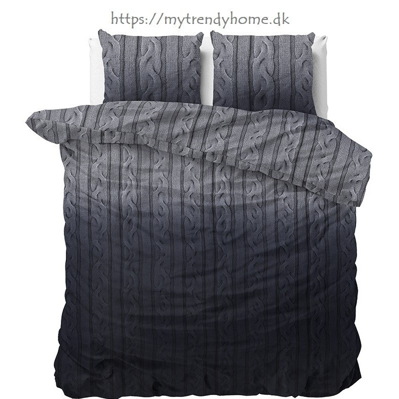 Flonel sengesæt Dante Anthracite med strik mønster fra MytrendyHome.dk