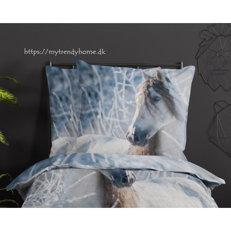 Bomulds Flonel sengesæt White Horse med Hvid heste fra MyTrendyHome.dk