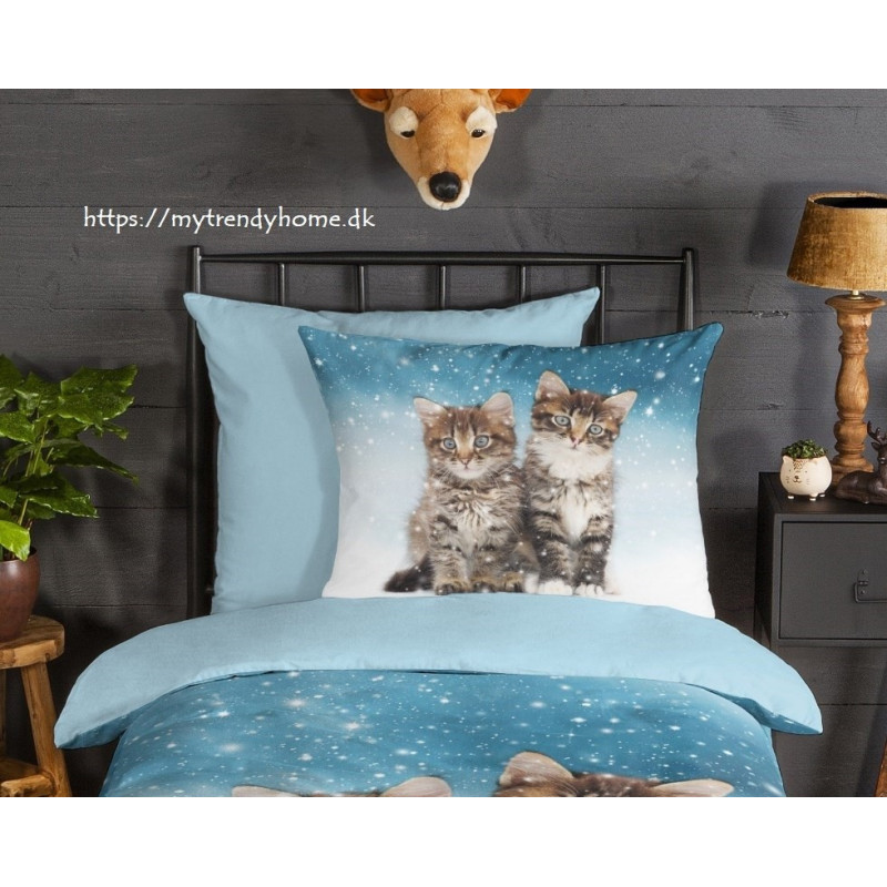 Flonel sengesæt Family med lille katte fra MyTrendyHome.dk