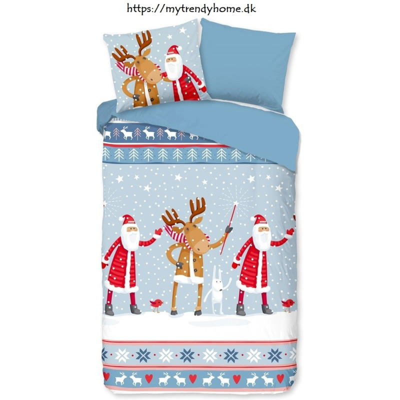 Flonel Børnesenget Santa med Julemand og Rudolf fra MyTrendyHome.dk