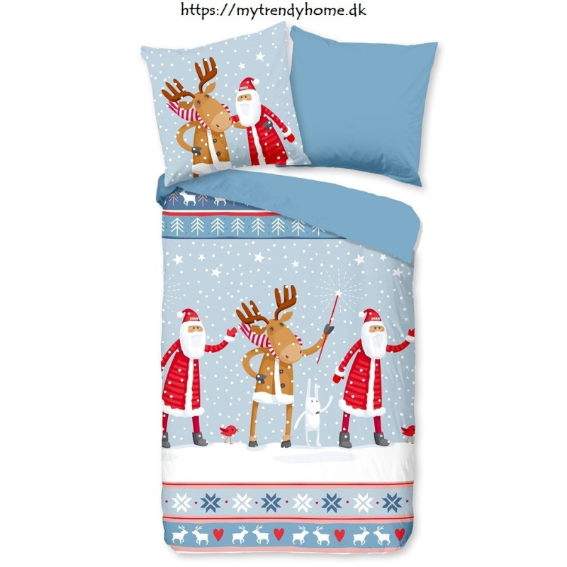 Flonel Børnesenget Santa med Julemand og Rudolf fra MyTrendyHome.dk
