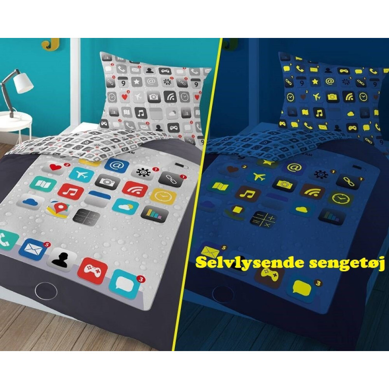 Selvlysende sengetøj Tablet Grå fra MytrendyHome.dk