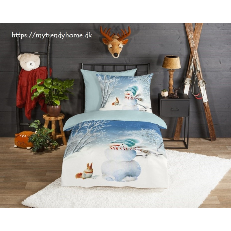 Flonel sengesæt Cold med snemand i 100% bomuld fra MyTrendyHome.dk
