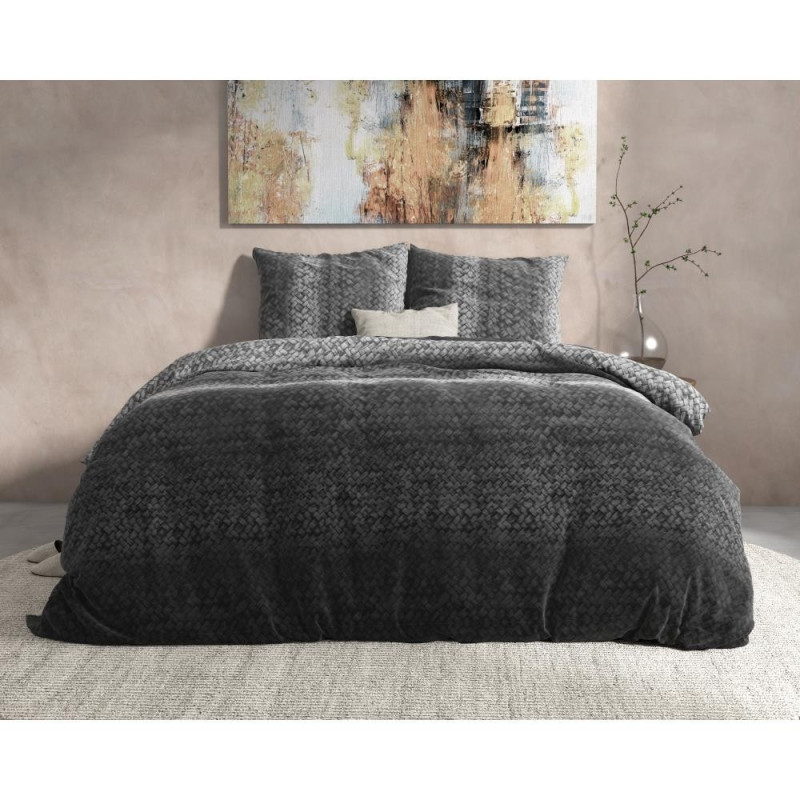 Flonel sengesæt Gradient Knits Anthracite fra MytrendyHome.dk