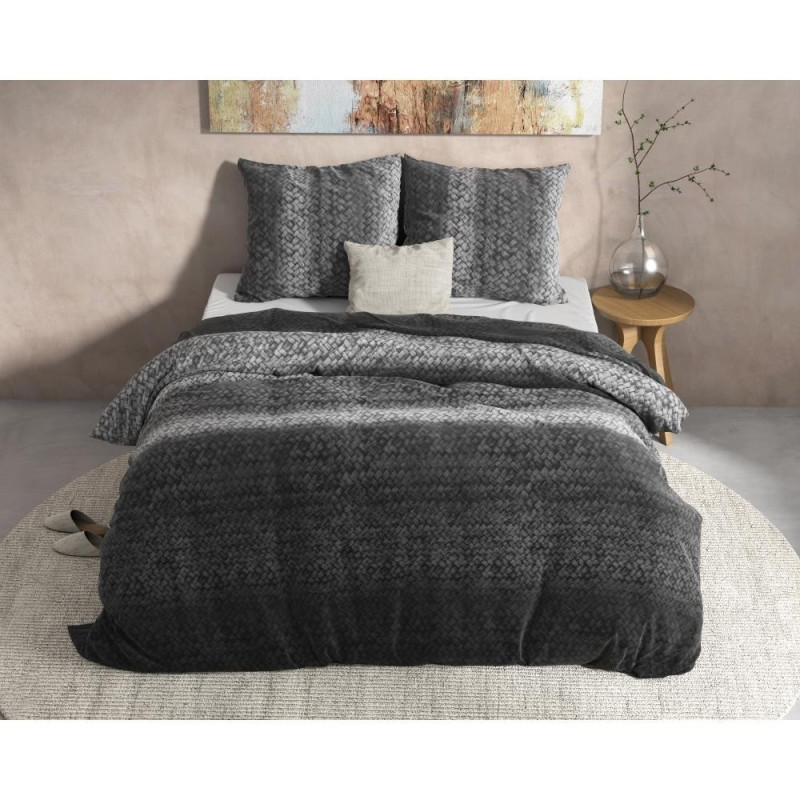 Flonel sengesæt Gradient Knits Anthracite fra MytrendyHome.dk